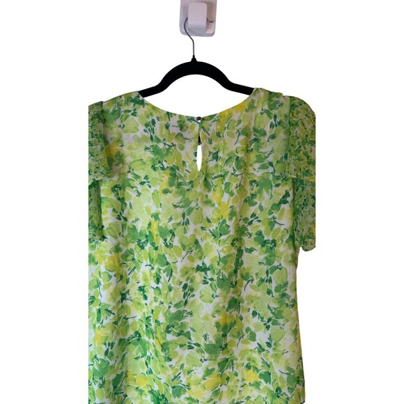 NWT Vince Camuto Large Floral Lime Green & Yellow Short Sleeve Blouse - Picture 8 of 13